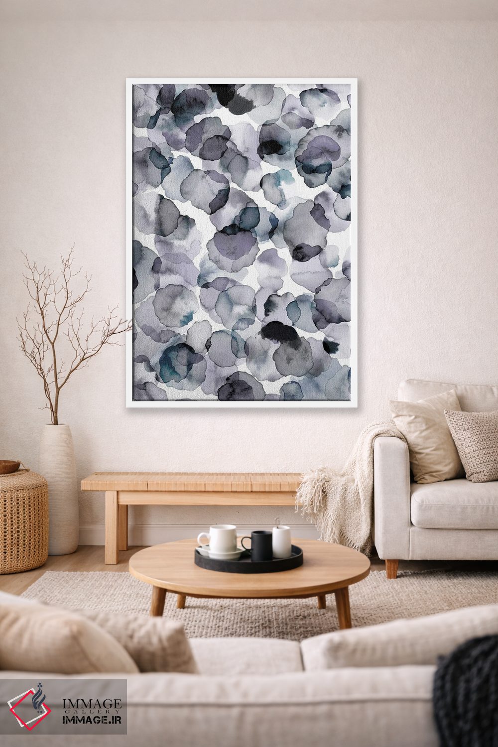 تابلو انتزاعی گلبرگ های آبرنگی خاکستری اثر نینولا دیزاین - D1W