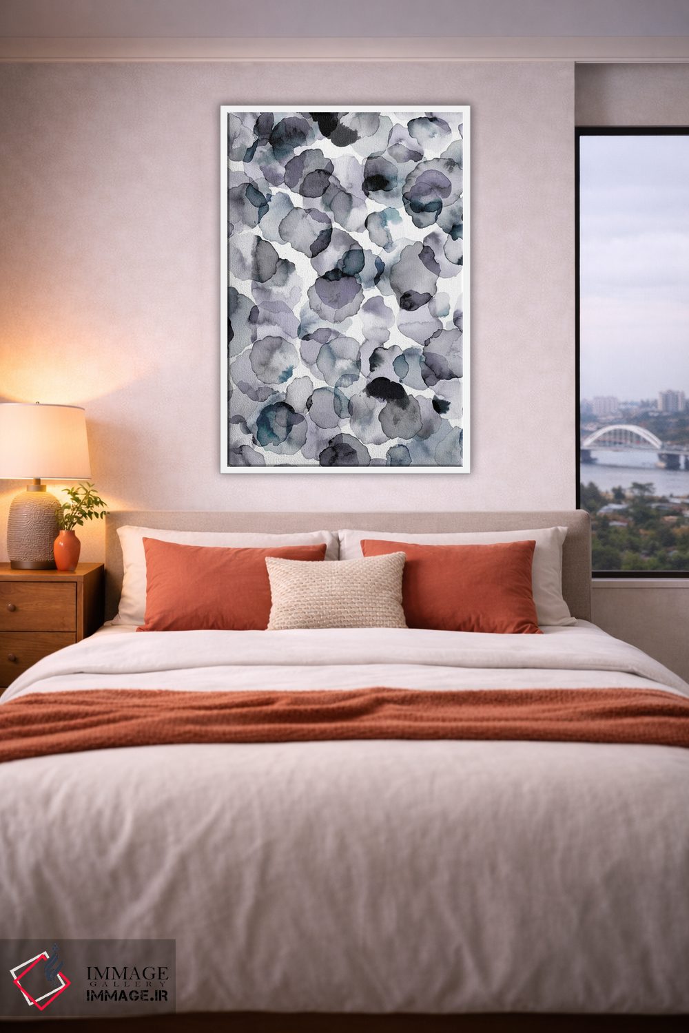 تابلو انتزاعی گلبرگ های آبرنگی خاکستری اثر نینولا دیزاین - D3W