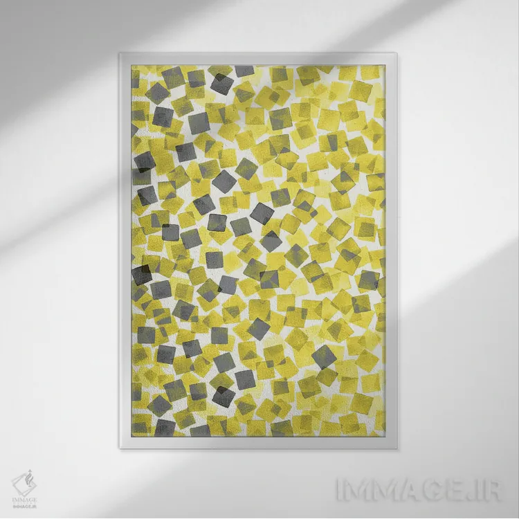 تابلو انتزاعی کاغذ رنگی زرد درخشان اثر نینولا دیزاین - نمای قابدار سفید