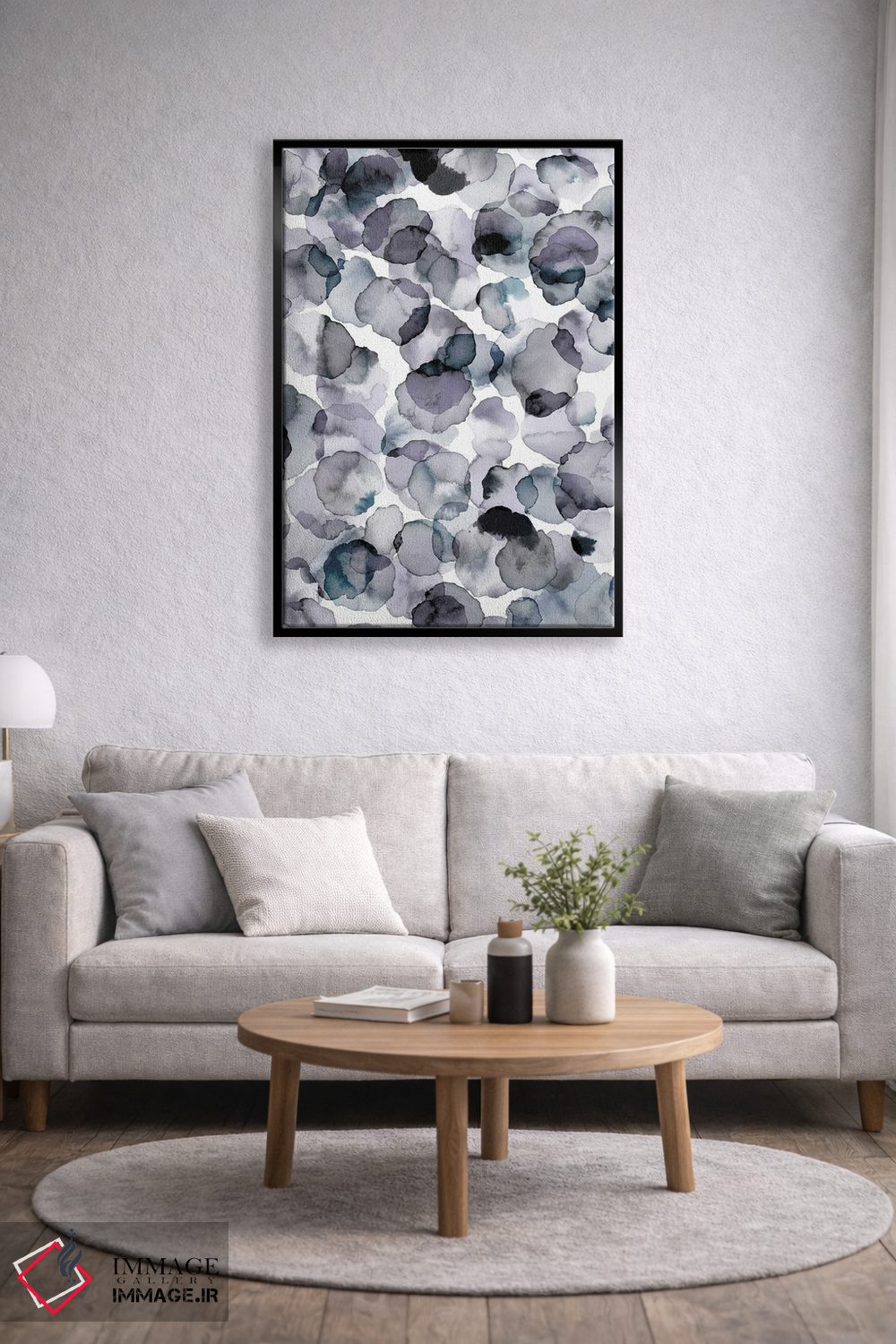تابلو انتزاعی گلبرگ های آبرنگی خاکستری اثر نینولا دیزاین - D4B