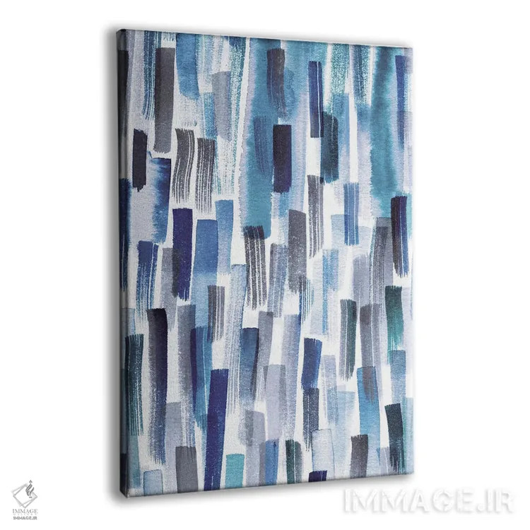 تابلو انتزاعی ضربه قلم های رنگی نیلی اثر نینولا دیزاین - نمای پرسپکتیو محصول