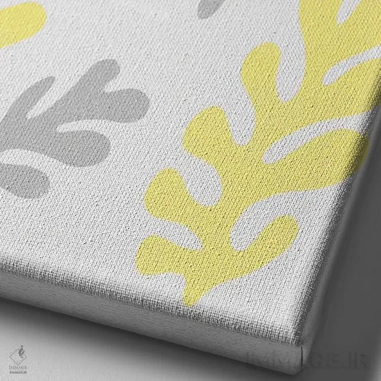 تابلو انتزاعی برگ های ماتیس زرد درخشان اثر نینولا دیزاین - نمای نزدیک بافت بوم