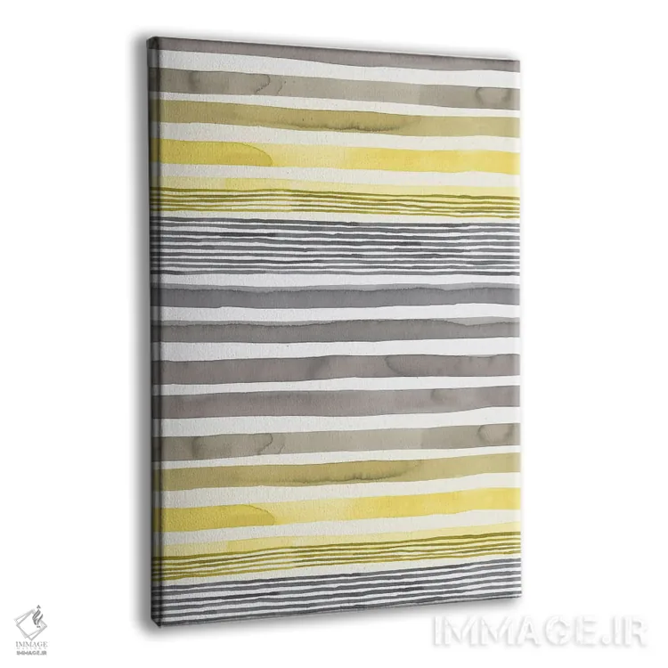 تابلو انتزاعی راه راه های زرد درخشان و خاکستری نهایی اثر نینولا دیزاین - نمای پرسپکتیو محصول