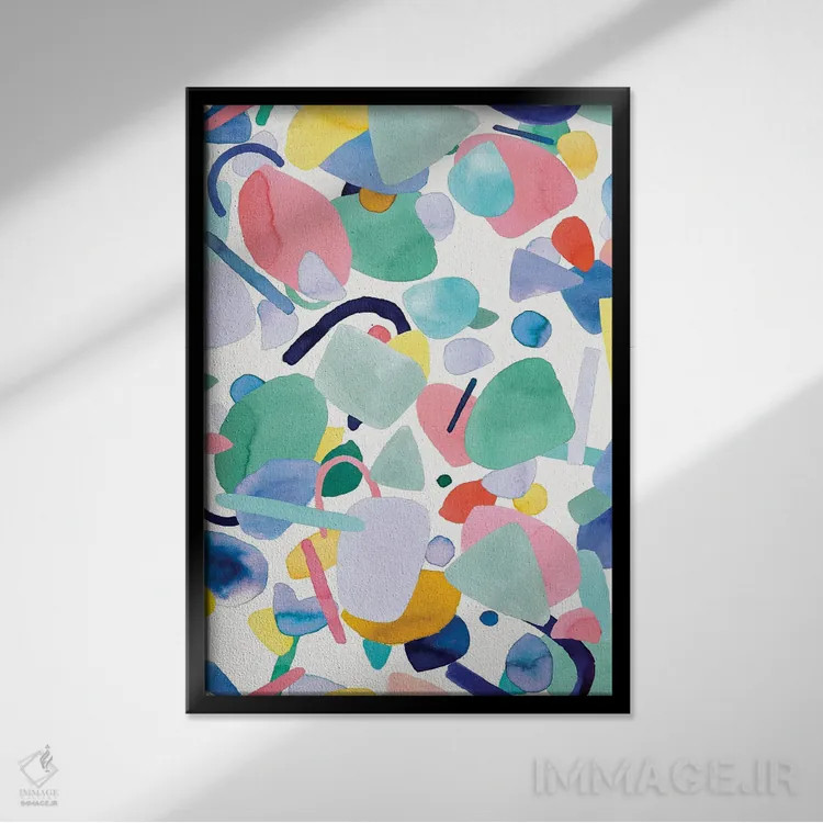 تابلو انتزاعی هندسه انتزاعی و اشکال ارگانیک اثر نینولا دیزاین - نمای قابدار مشکی
