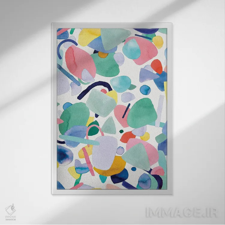 تابلو انتزاعی هندسه انتزاعی و اشکال ارگانیک اثر نینولا دیزاین - نمای قابدار سفید