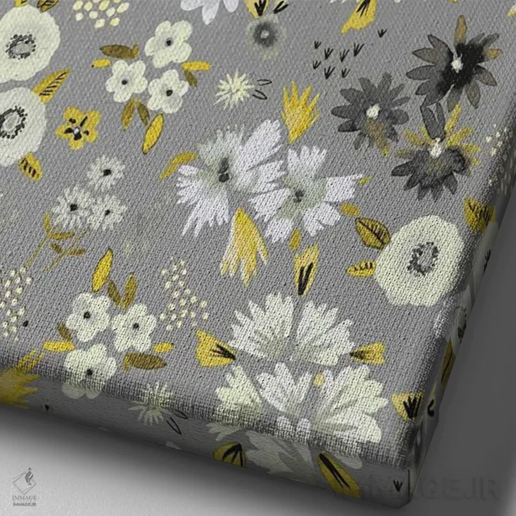 تابلو انتزاعی گل های کوچک خاکستری نهایی اثر نینولا دیزاین - نمای نزدیک بافت بوم