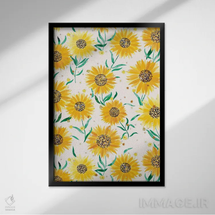 تابلو دکوراتیو آفتابگردان های گل دار تابستانی و صمیمی اثر نینولا دیزاین - نمای قابدار مشکی