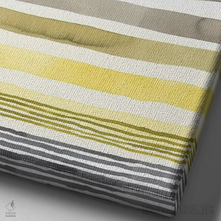 تابلو انتزاعی راه راه های زرد درخشان و خاکستری نهایی اثر نینولا دیزاین - نمای نزدیک بافت بوم