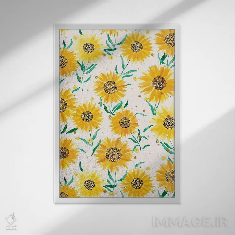 تابلو دکوراتیو آفتابگردان های گل دار تابستانی و صمیمی اثر نینولا دیزاین - نمای قابدار سفید