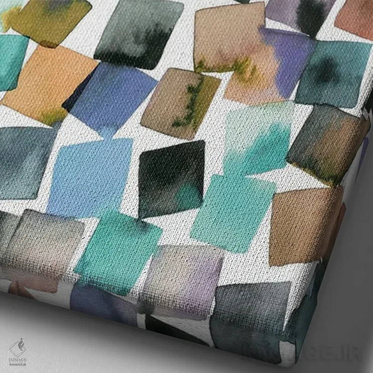 تابلو انتزاعی شطرنجی انتزاعی هندسی با آبرنگ اثر نینولا دیزاین - نمای نزدیک بافت بوم