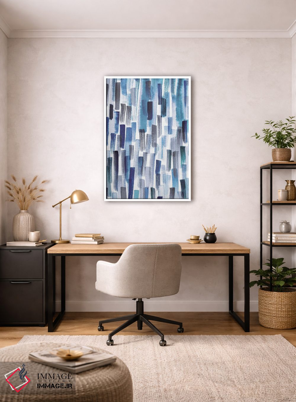 تابلو انتزاعی ضربه قلم های رنگی نیلی اثر نینولا دیزاین - D4W