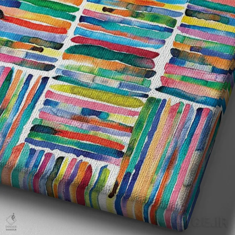 تابلو انتزاعی راه راه های مربع رنگی نقاشی شده با دست اثر نینولا دیزاین - نمای نزدیک بافت بوم