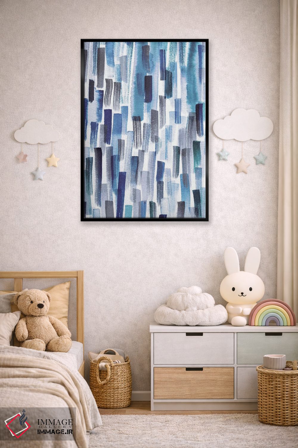 تابلو انتزاعی ضربه قلم های رنگی نیلی اثر نینولا دیزاین - D5B