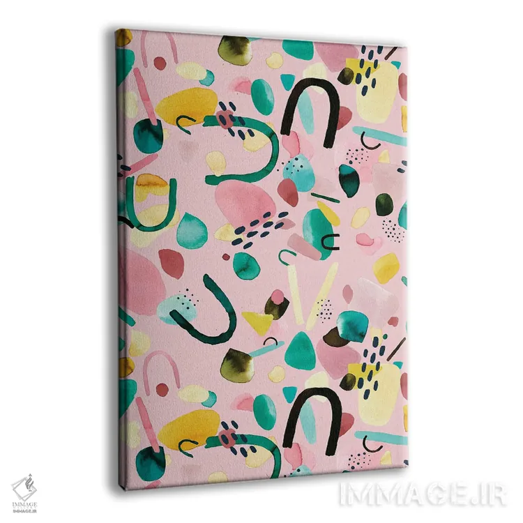 تابلو انتزاعی قطعات هندسی انتزاعی صورتی و سبز اثر نینولا دیزاین - نمای پرسپکتیو محصول