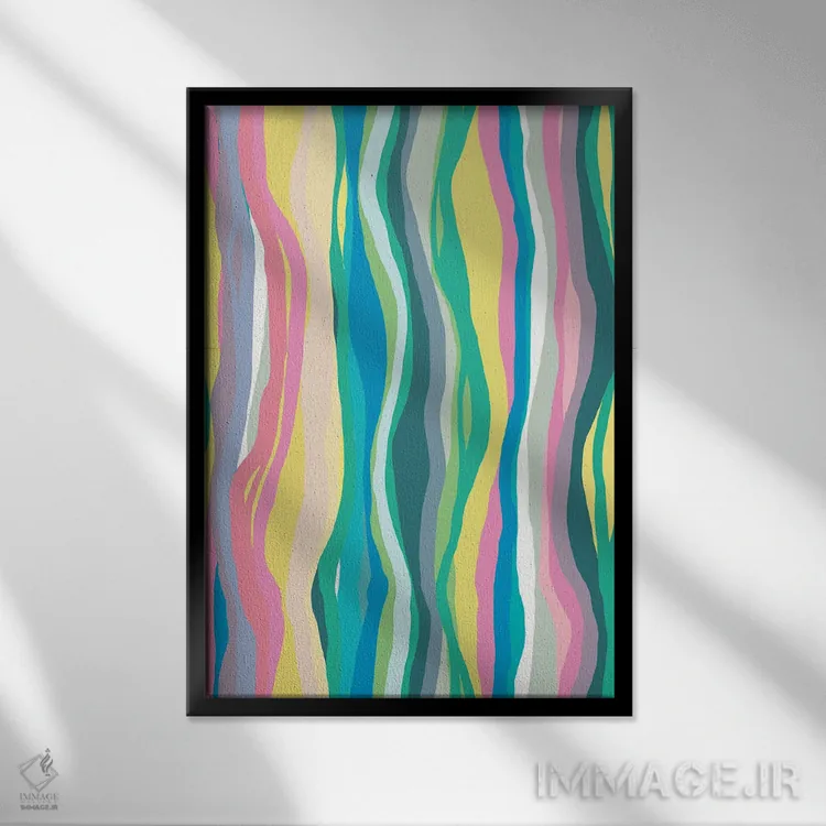 تابلو انتزاعی برش های عقیق رنگی اثر نینولا دیزاین - نمای قابدار مشکی