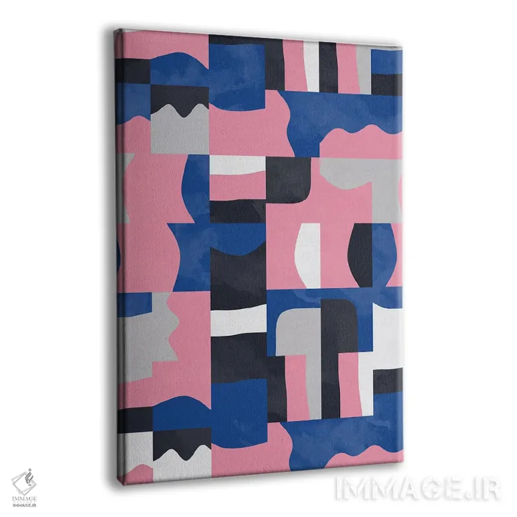 تابلو انتزاعی مکعب ها و اشکال ارگانیک آبی و صورتی اثر نینولا دیزاین - نمای پرسپکتیو محصول