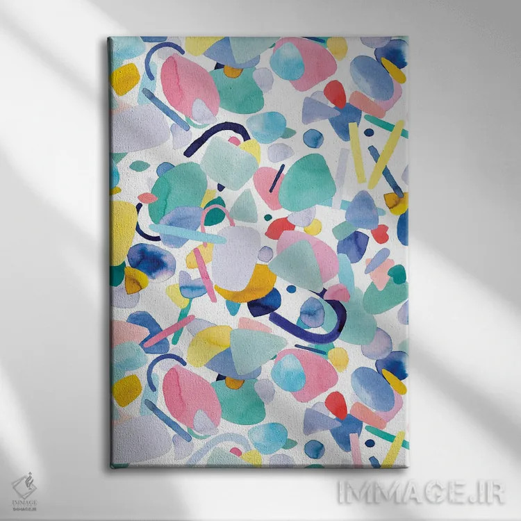 تابلو انتزاعی اشکال هندسی ارگانیک و انتزاعی اثر نینولا دیزاین - نمای روبهرو روی دیوار