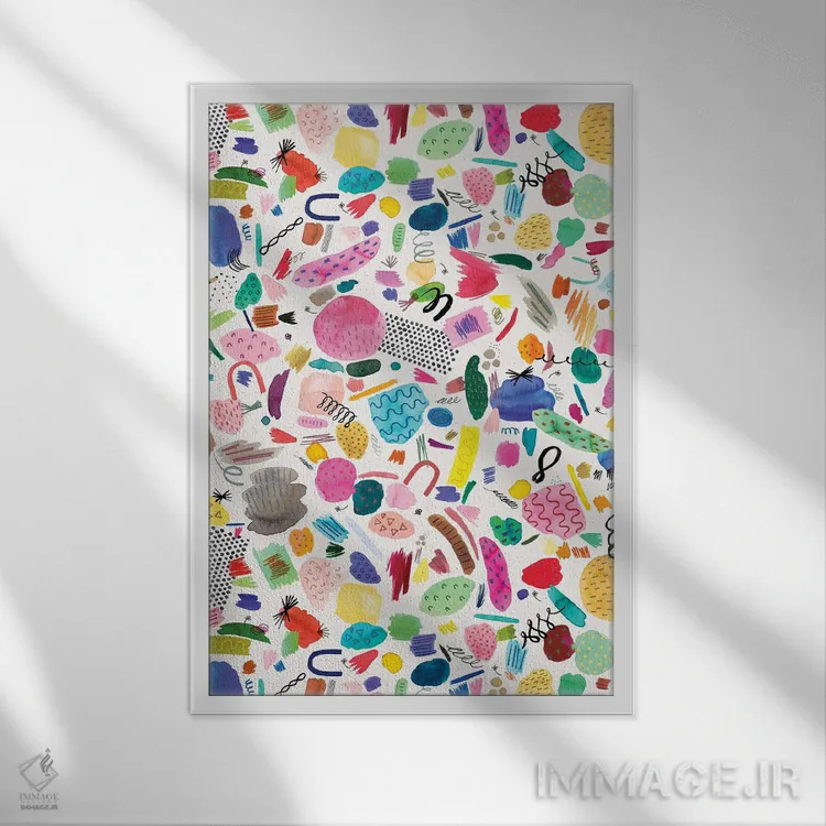 تابلو انتزاعی نشانه های انتزاعی و خط خطی ها اثر نینولا دیزاین - نمای قابدار سفید