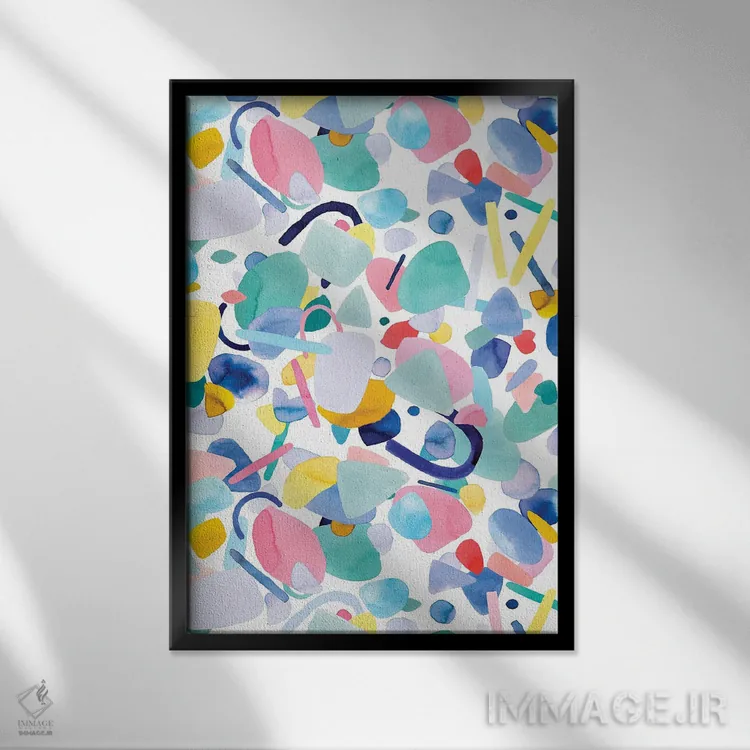 تابلو انتزاعی اشکال هندسی ارگانیک و انتزاعی اثر نینولا دیزاین - نمای قابدار مشکی