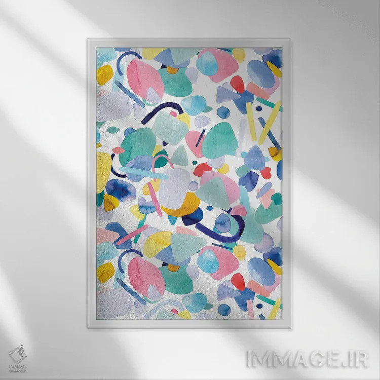 تابلو انتزاعی اشکال هندسی ارگانیک و انتزاعی اثر نینولا دیزاین - نمای قابدار سفید