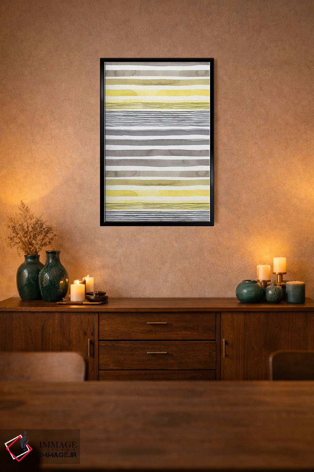 تابلو انتزاعی راه راه های زرد درخشان و خاکستری نهایی اثر نینولا دیزاین - D3B