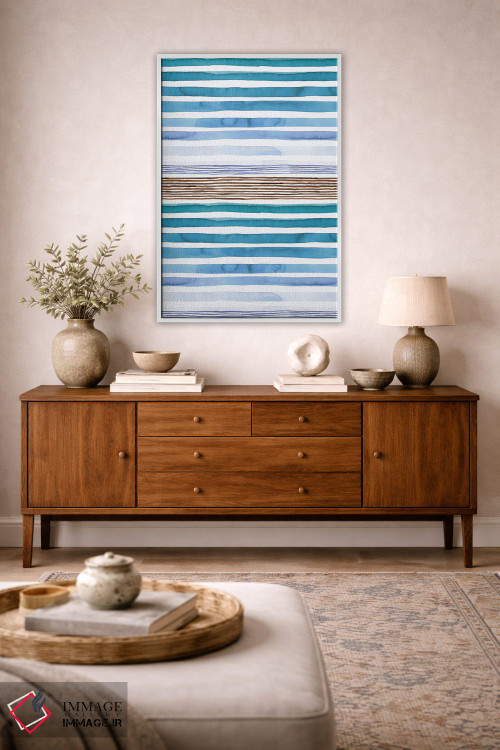 تابلو انتزاعی راه راه های غروب آبرنگی آبی اثر نینولا دیزاین - D2W