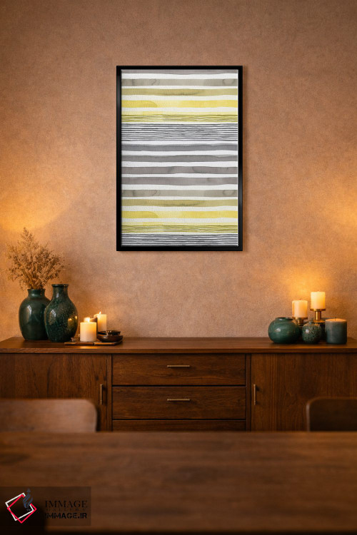 تابلو انتزاعی راه راه های زرد درخشان و خاکستری نهایی اثر نینولا دیزاین - D2B