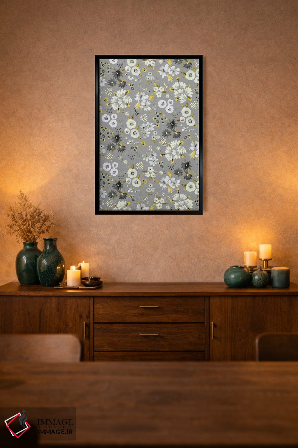 تابلو انتزاعی گل های کوچک خاکستری نهایی اثر نینولا دیزاین - D2B