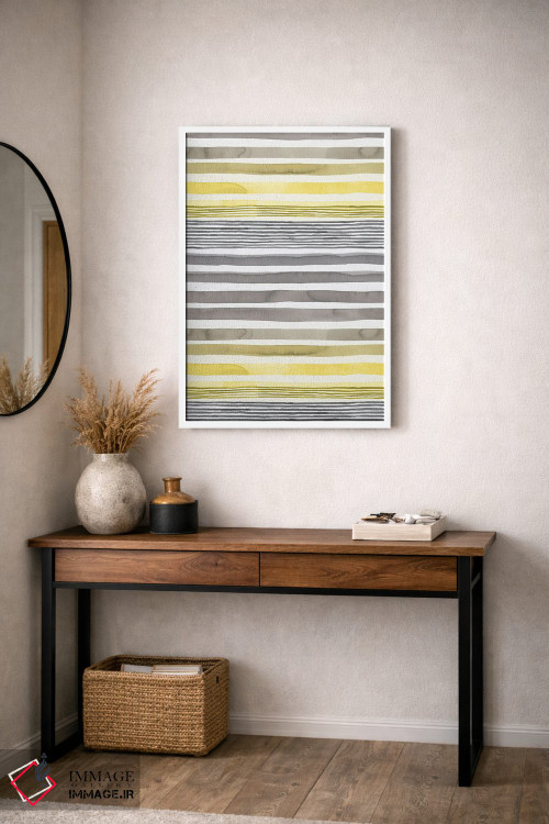 تابلو انتزاعی راه راه های زرد درخشان و خاکستری نهایی اثر نینولا دیزاین - D4W