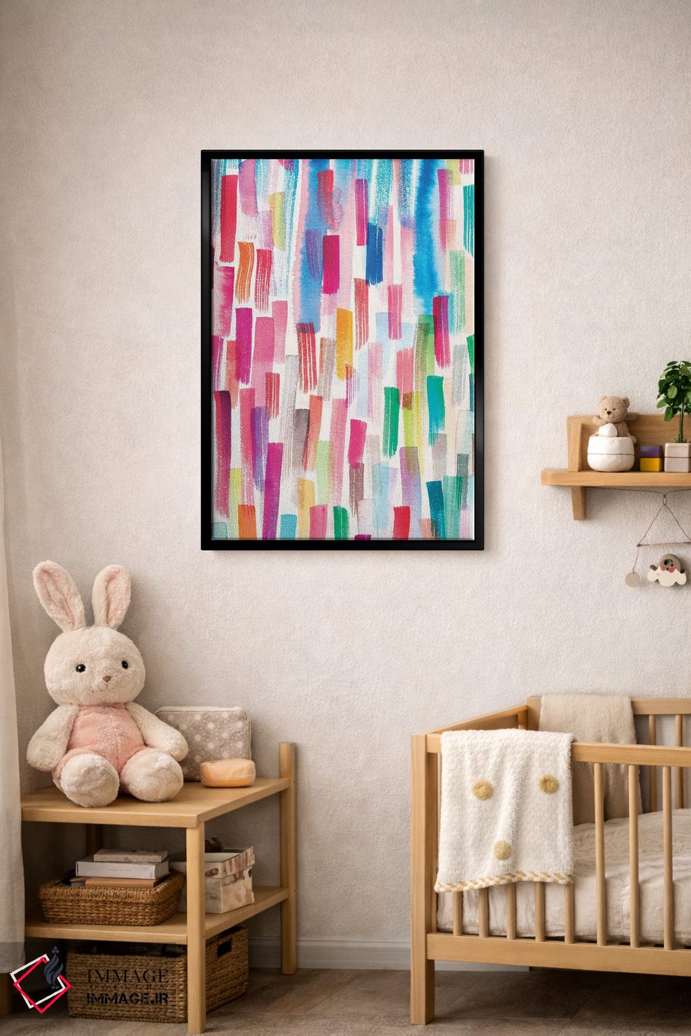 تابلو انتزاعی ضربه قلم های رنگی چندرنگ اثر نینولا دیزاین - D5B