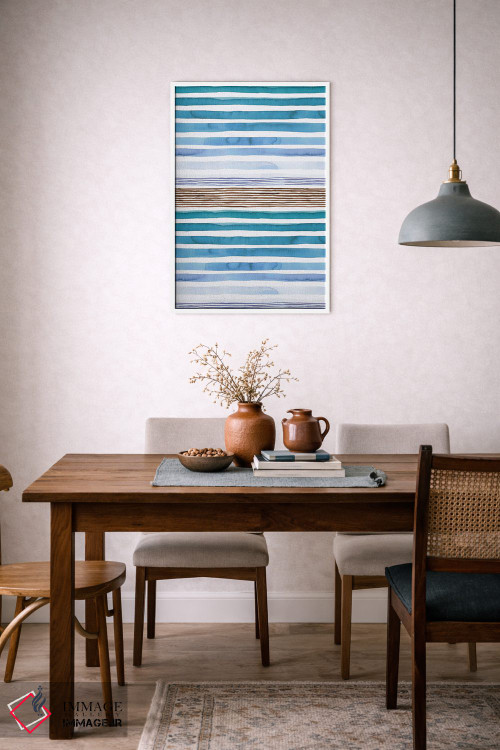 تابلو انتزاعی راه راه های غروب آبرنگی آبی اثر نینولا دیزاین - D5W