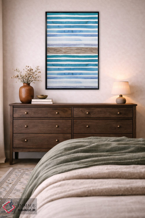 تابلو انتزاعی راه راه های غروب آبرنگی آبی اثر نینولا دیزاین - D4B