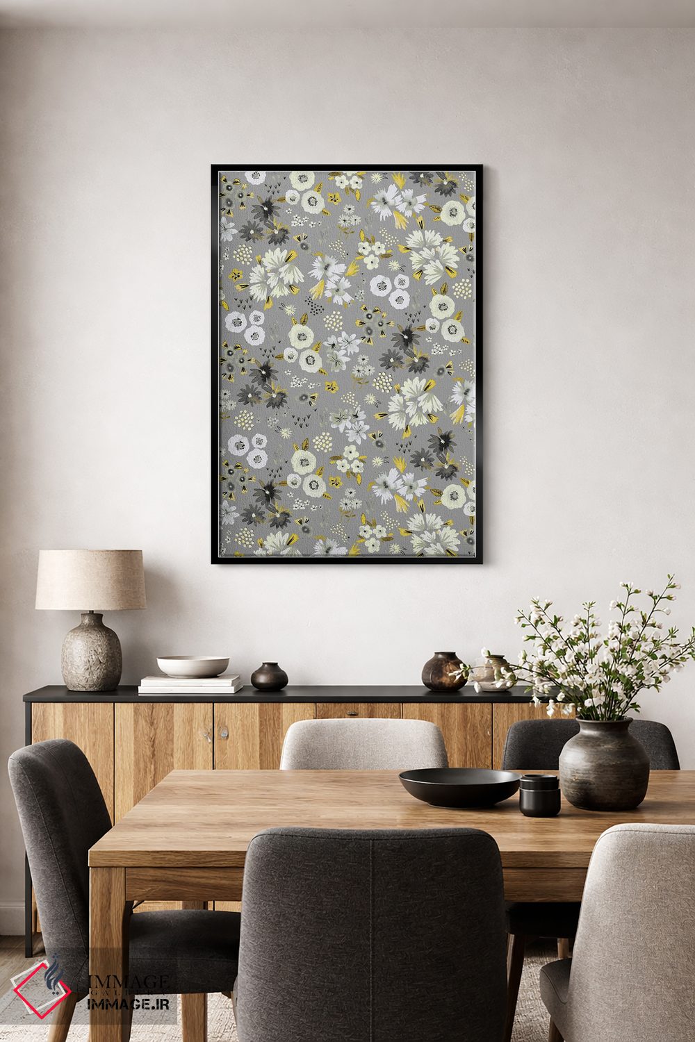 تابلو انتزاعی گل های کوچک خاکستری نهایی اثر نینولا دیزاین - D4B