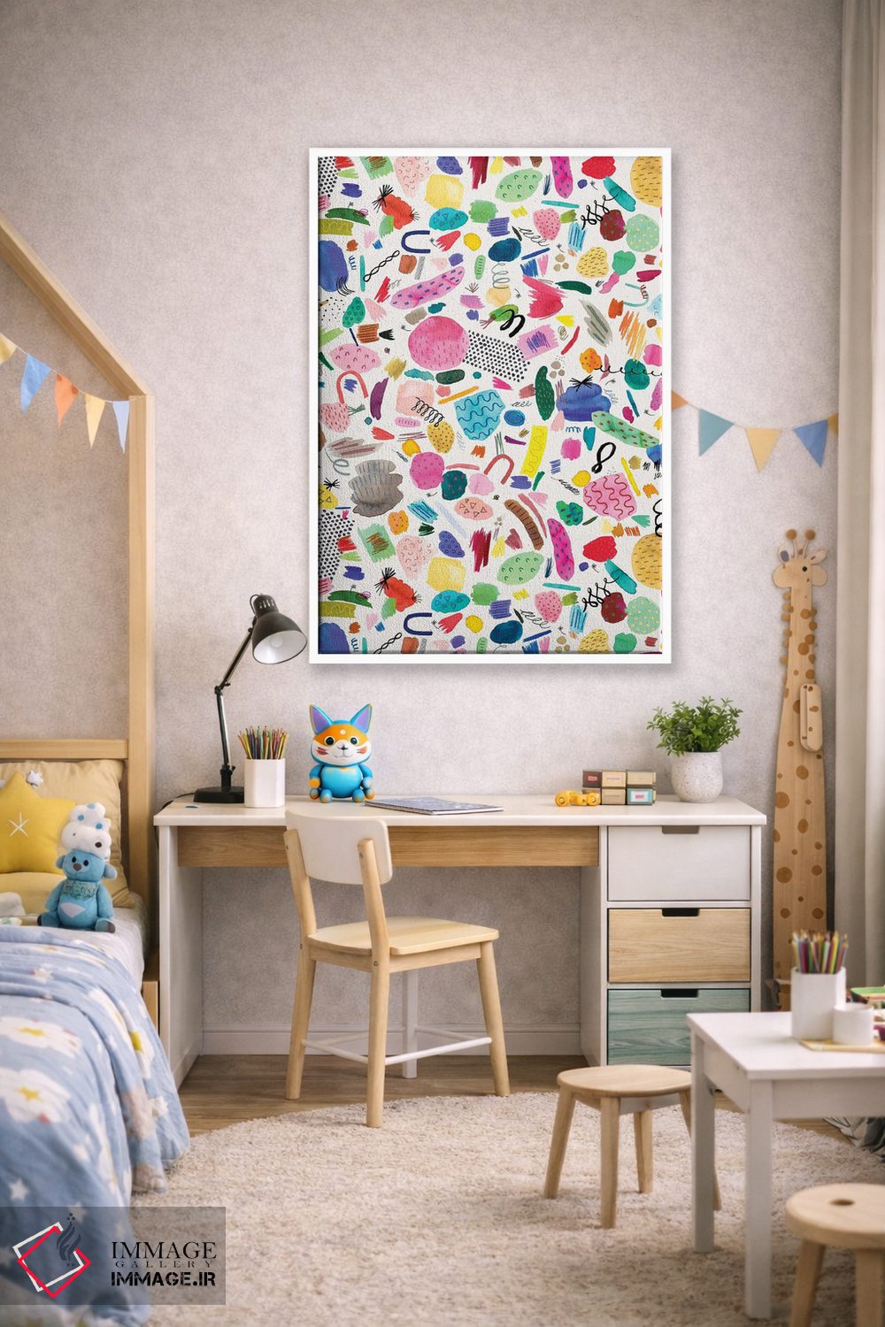 تابلو انتزاعی نشانه های انتزاعی و خط خطی ها اثر نینولا دیزاین - D1W