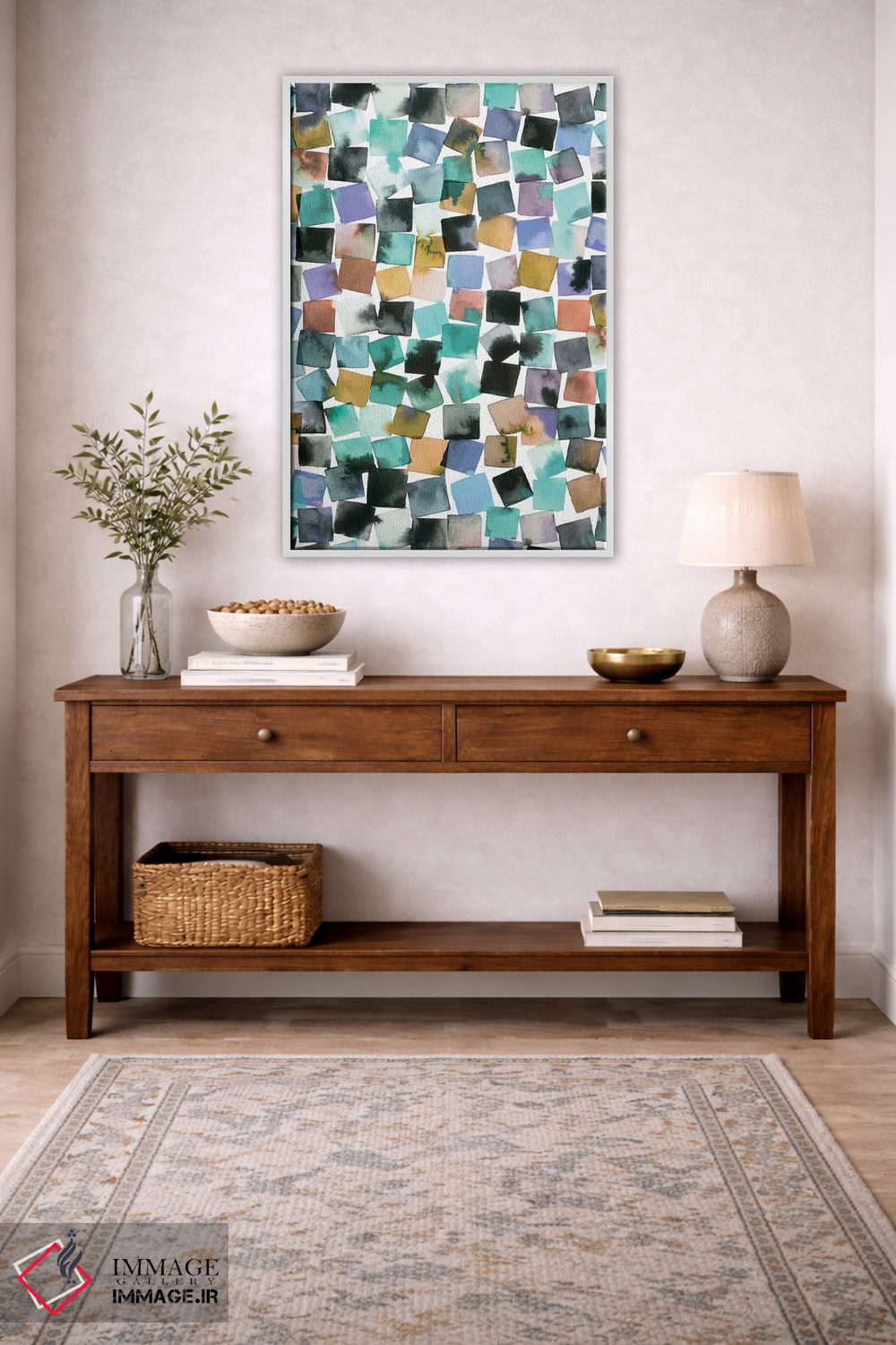 تابلو انتزاعی شطرنجی انتزاعی هندسی با آبرنگ اثر نینولا دیزاین - D2W
