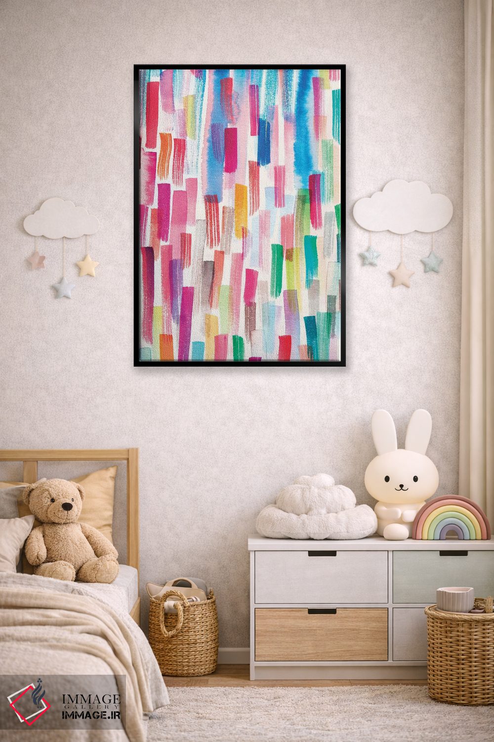 تابلو انتزاعی ضربه قلم های رنگی چندرنگ اثر نینولا دیزاین - D6B