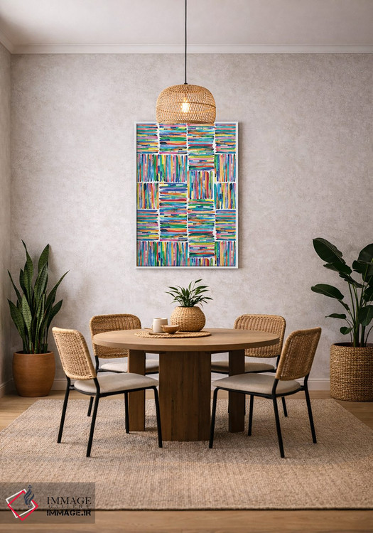 تابلو انتزاعی راه راه های مربع رنگی نقاشی شده با دست اثر نینولا دیزاین - D2W