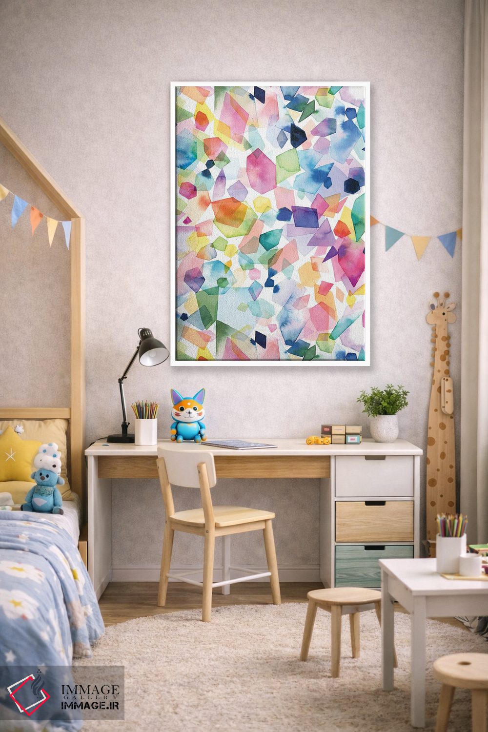 تابلو انتزاعی بلورها و عقیق ها و سنگ های قیمتی آبرنگی اثر نینولا دیزاین - D1W