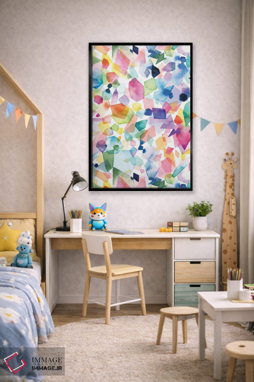 تابلو انتزاعی بلورها و عقیق ها و سنگ های قیمتی آبرنگی اثر نینولا دیزاین - D2B