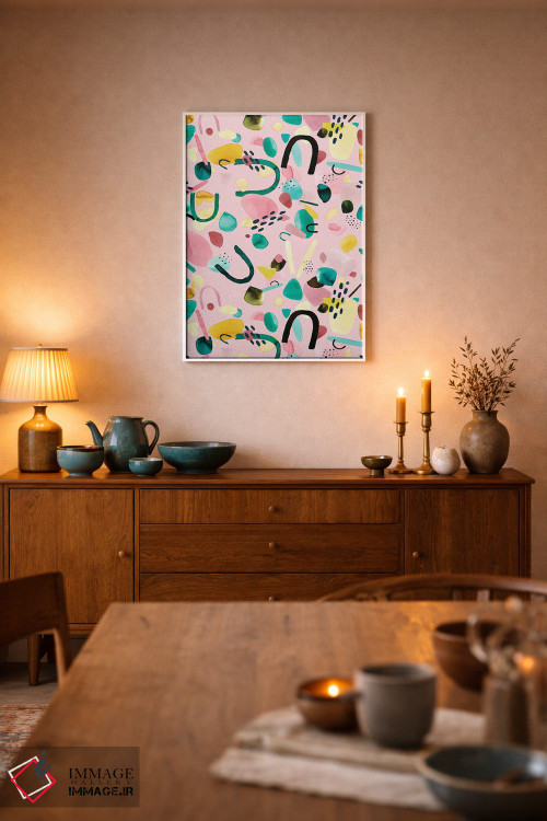 تابلو انتزاعی قطعات هندسی انتزاعی صورتی و سبز اثر نینولا دیزاین - D6W
