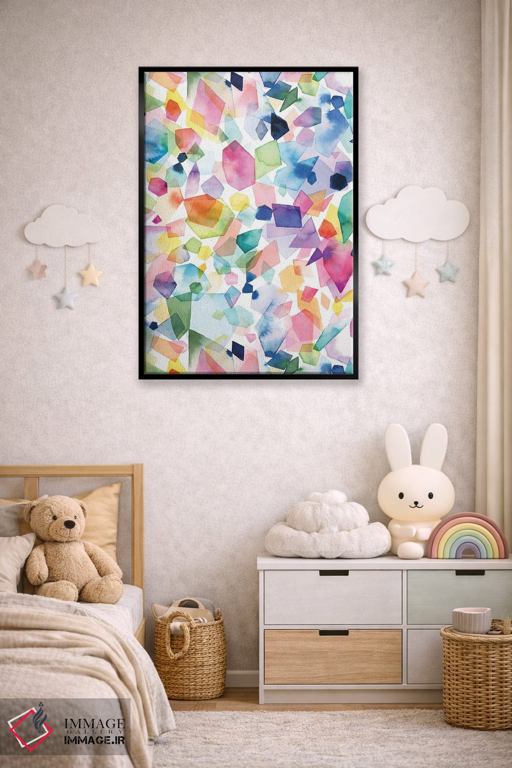 تابلو انتزاعی بلورها و عقیق ها و سنگ های قیمتی آبرنگی اثر نینولا دیزاین - D6B