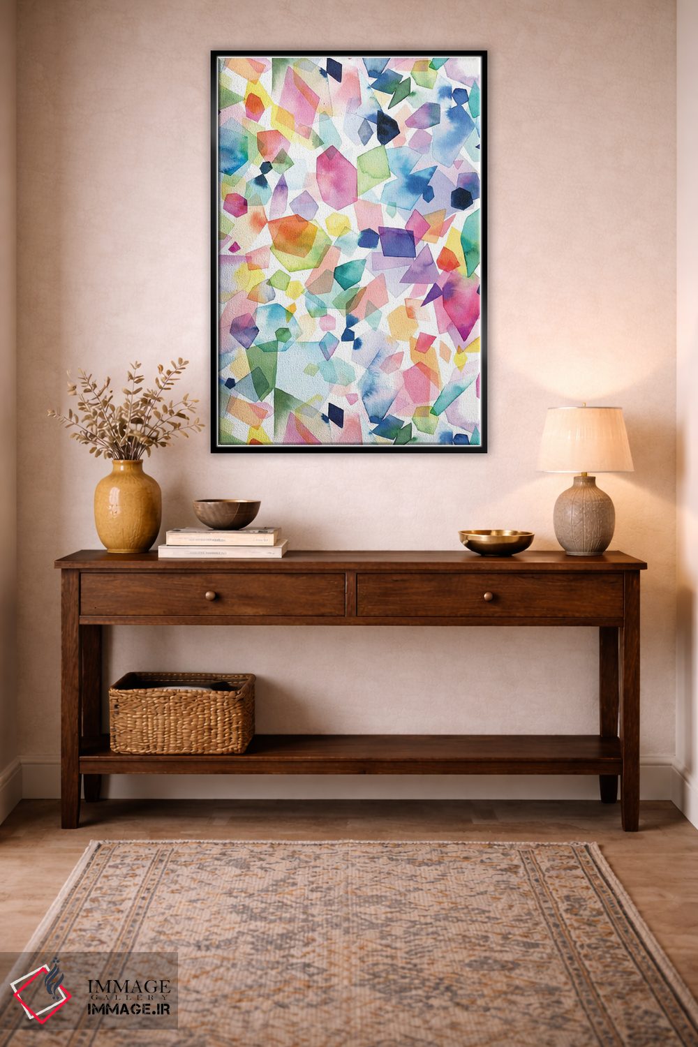 تابلو انتزاعی بلورها و عقیق ها و سنگ های قیمتی آبرنگی اثر نینولا دیزاین - D5B