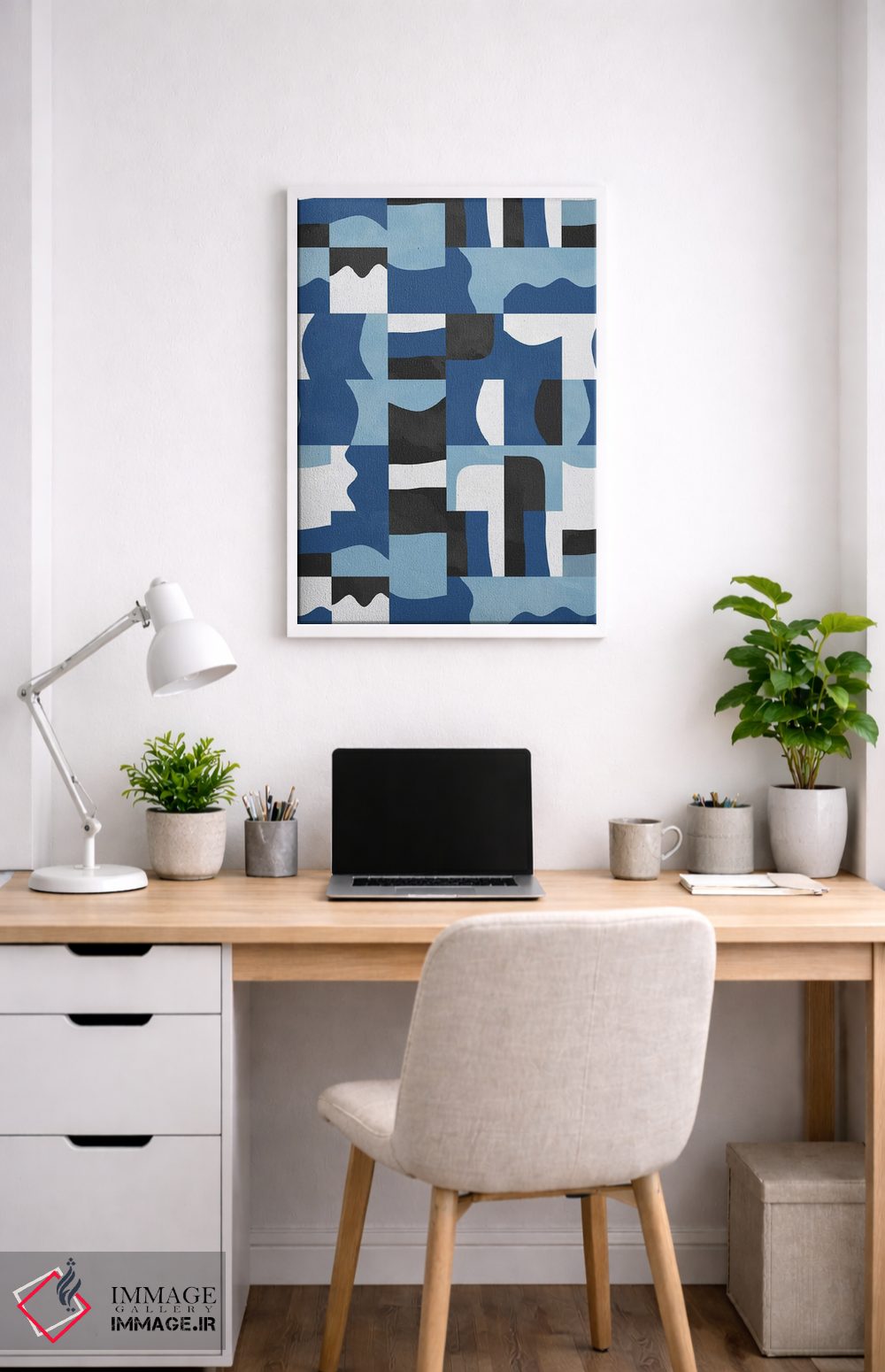 تابلو انتزاعی مکعب ها و اشکال ارگانیک آبی و مشکی اثر نینولا دیزاین - D3W