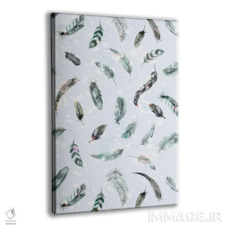 تابلو دکوراتیو پرهای لطیف بوهو آبی اثر نینولا دیزاین - نمای پرسپکتیو محصول