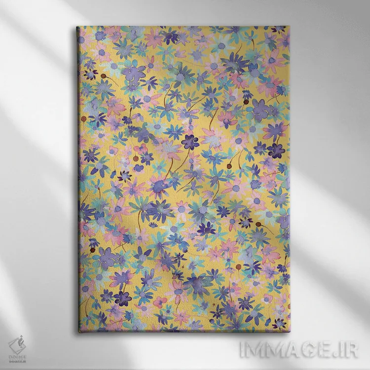 تابلو دکوراتیو گل های مرواریدی رنگ خردلی اثر نینولا دیزاین - نمای روبهرو روی دیوار