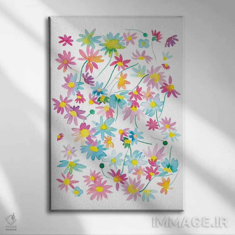 تابلو دکوراتیو مرواریدهای گلدار رنگی آبرنگی اثر نینولا دیزاین - نمای روبهرو روی دیوار