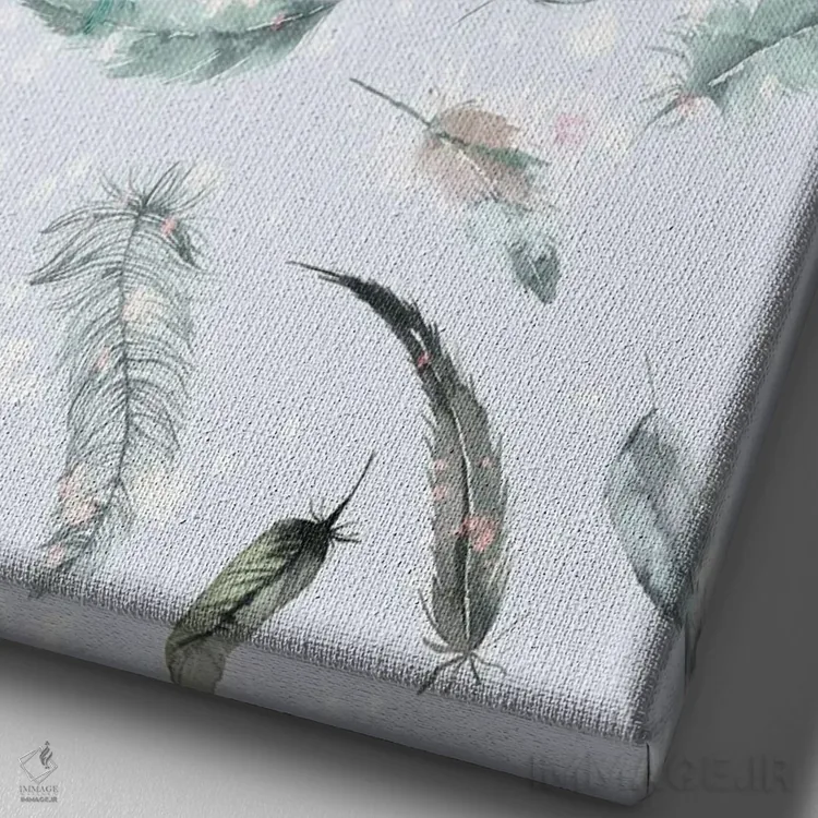 تابلو دکوراتیو پرهای لطیف بوهو آبی اثر نینولا دیزاین - نمای نزدیک بافت بوم