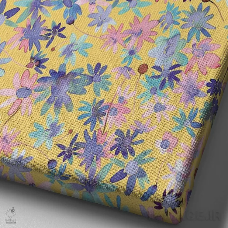 تابلو دکوراتیو گل های مرواریدی رنگ خردلی اثر نینولا دیزاین - نمای نزدیک بافت بوم