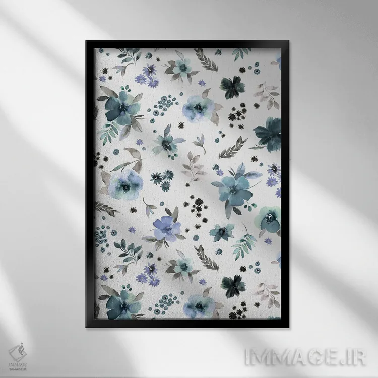 تابلو دکوراتیو گل های روستایی آبی مراقبت از روح اثر نینولا دیزاین - نمای قابدار مشکی
