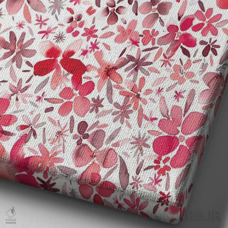 تابلو انتزاعی گل و گلبرگ های رنگی مرجانی اثر نینولا دیزاین - نمای نزدیک بافت بوم